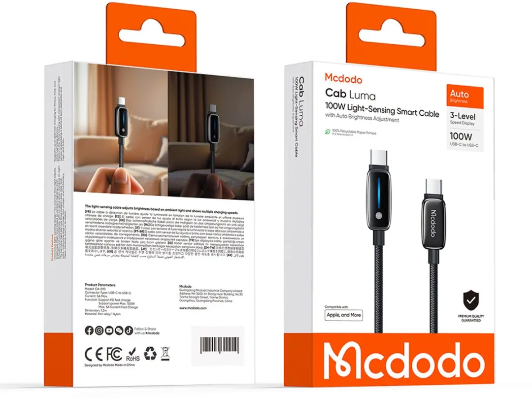 MCDODO USB-C naar USB-C Kabel 100W - 1.2m - Zwart - afbeelding 6 van 6