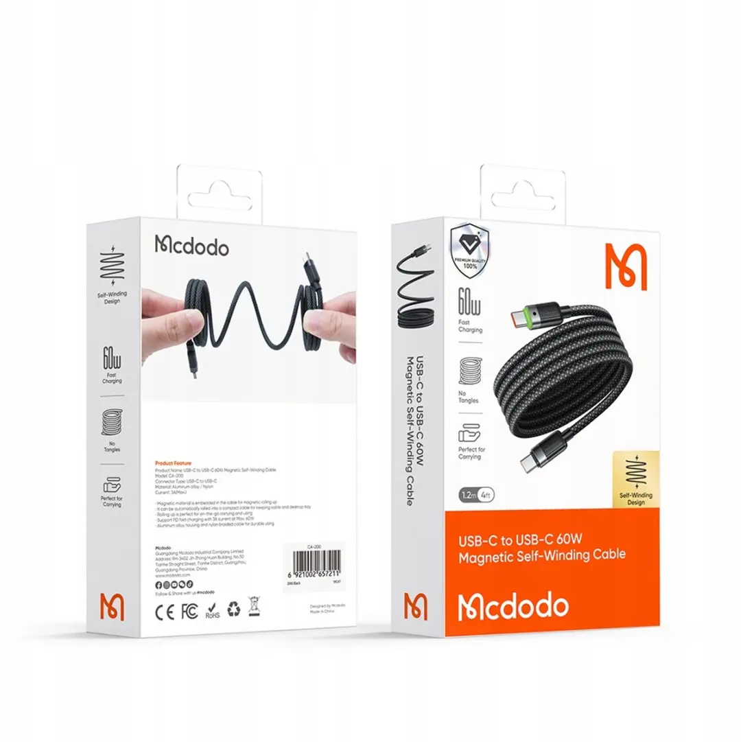 McDodo Oplaadkabel CA-2000 USB-C - 60W - 1.2m - Zwart - afbeelding 4 van 6