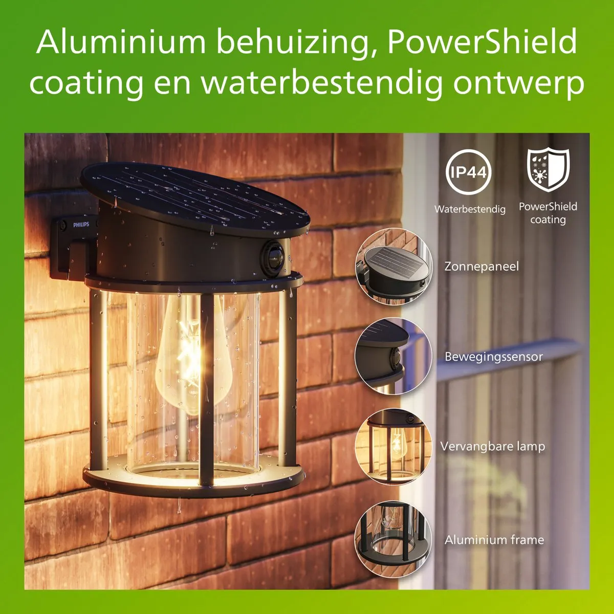 Philips Geri Wandlamp Solar LED - Warmwit 2700K - Zwart