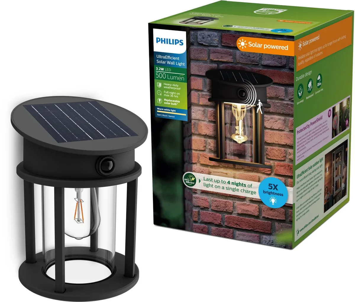 Philips Geri Wandlamp Solar LED - Warmwit 2700K - Zwart