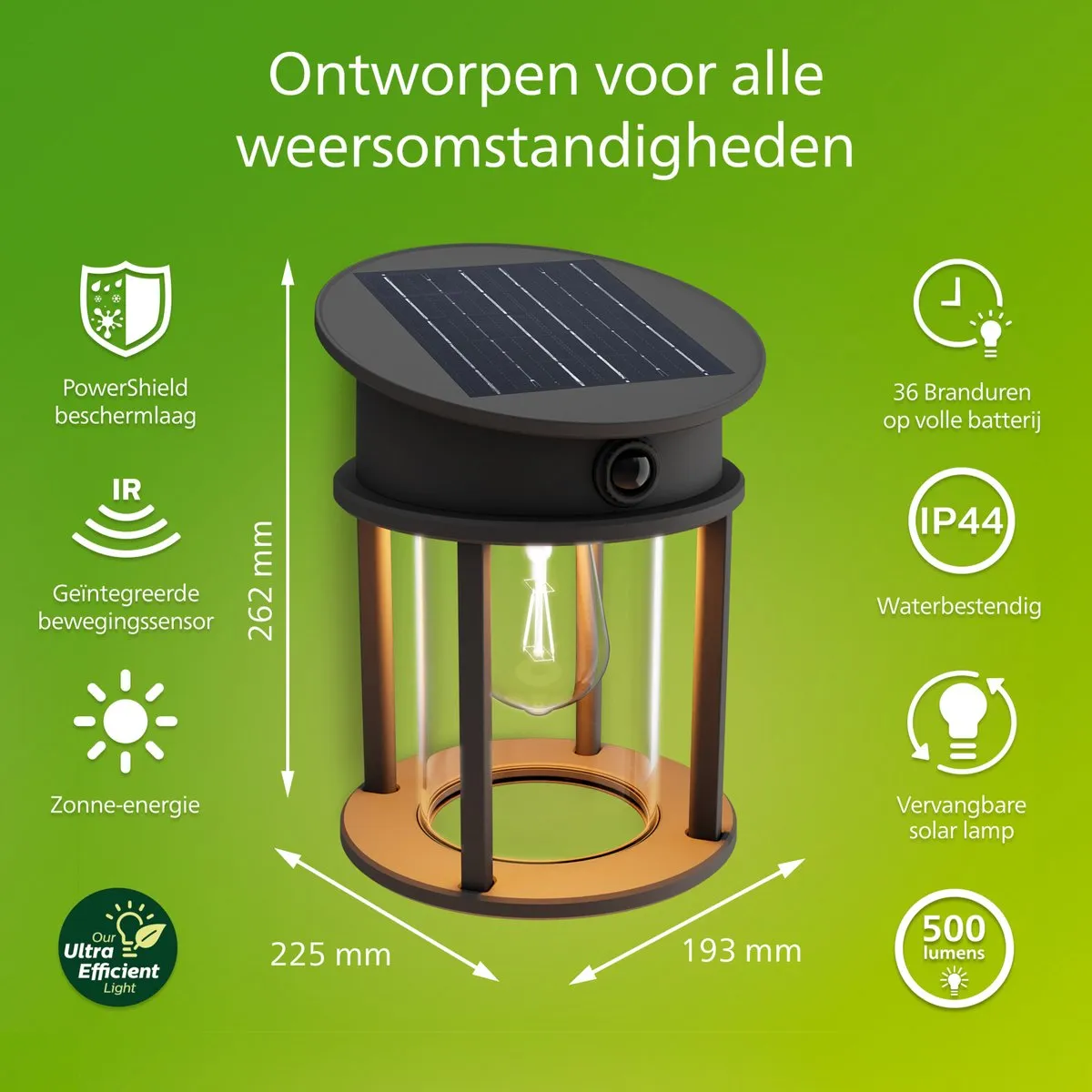 Philips Geri Wandlamp Solar LED - Warmwit 2700K - Zwart