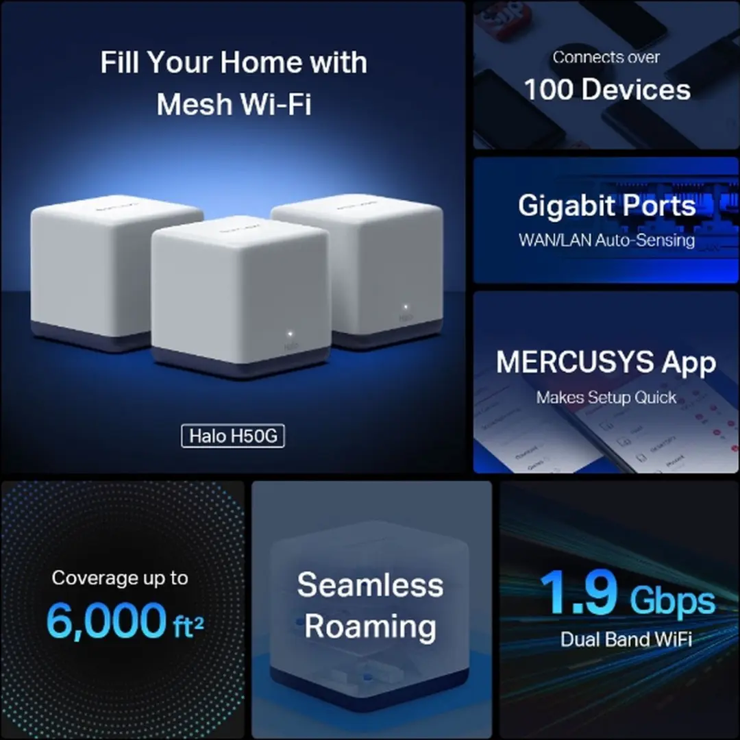 Mercusys Halo H50G Mesh Access Point 3-pack - Wit - afbeelding 3 van 6
