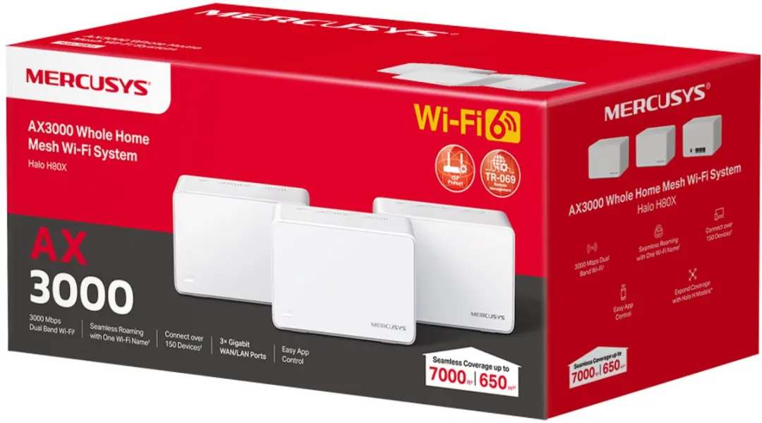 Mercusys Halo H80X Mesh Wifi 6 - 3-pack - Wit - afbeelding 2 van 6