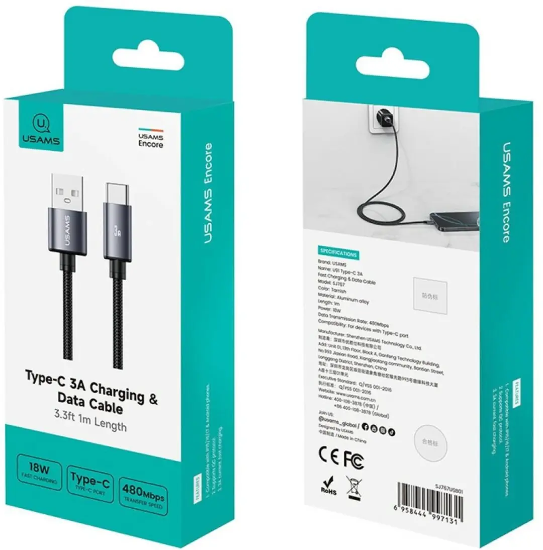 USAMS U91 Kabel USB-C naar USB-A - 18W - 1m - Tarnish - afbeelding 4 van 6