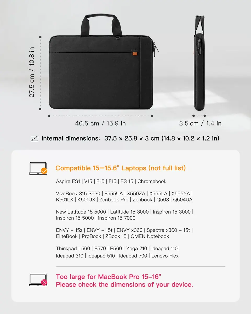 Inateck LB02014 laptoptas 15-15,6 inch - Zwart - afbeelding 2 van 6