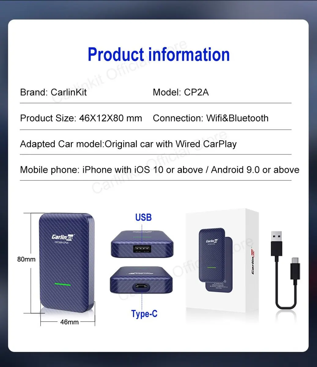 CarlinKit 4.0 Draadloze USB-adapter CPC200/CP2A - USB-A/USB-C - afbeelding 6 van 6