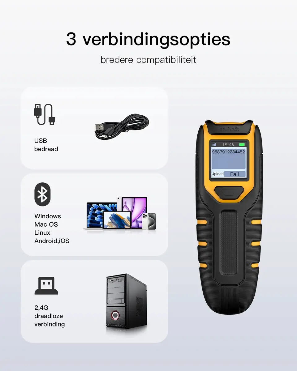 Inateck BCST-47 BCST-47_Black Barcodescanner - Draadloos 1D/2D - afbeelding 3 van 6