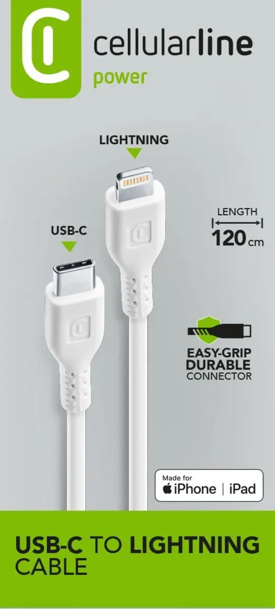 Cellularline USBDATAC2LMFI1MW USB-C naar Lightning Kabel - afbeelding 2 van 6