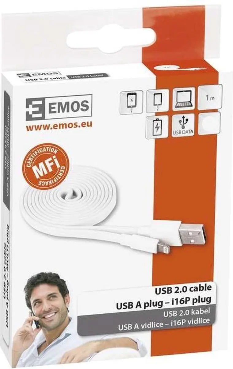 Emos SM7013W USB-A naar Lightning Kabel - 1m - Wit - afbeelding 3 van 6