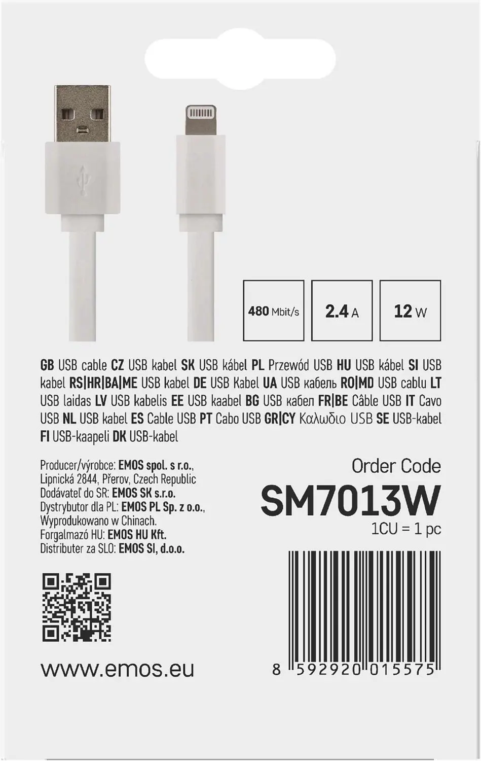 Emos SM7013W USB-A naar Lightning Kabel - 1m - Wit - afbeelding 5 van 6