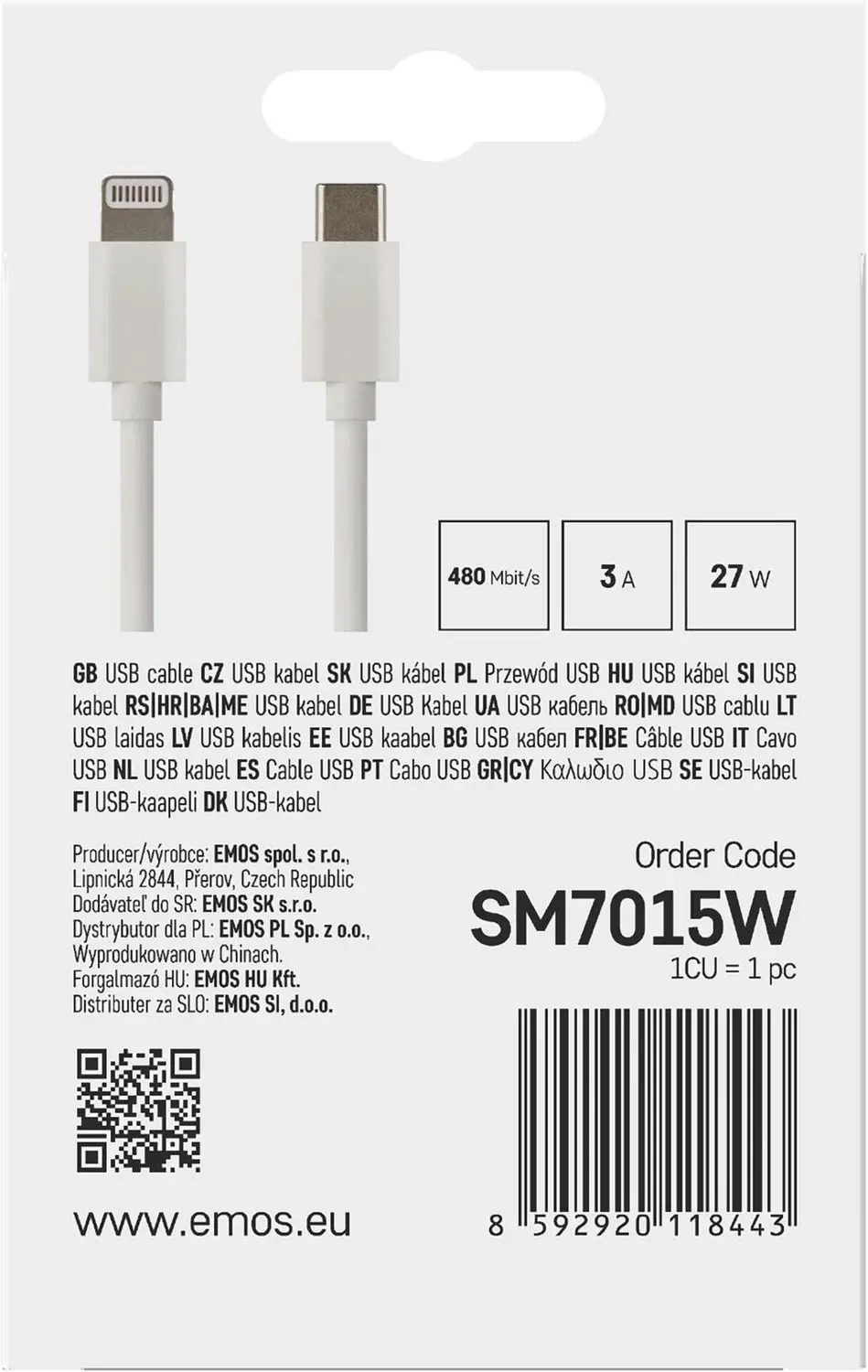 Emos SM7015W USB-C naar Lightning Kabel 1m - Wit - afbeelding 4 van 6