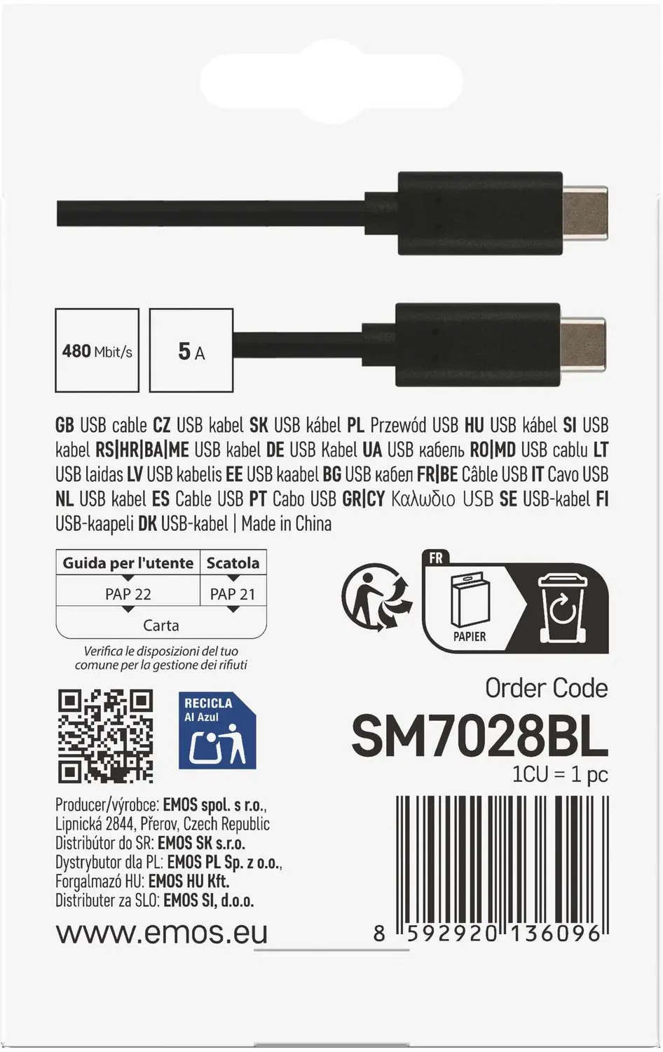 EMOS USB-C naar USB-C datakabel SM7028BL - 1 m - Zwart - afbeelding 2 van 6