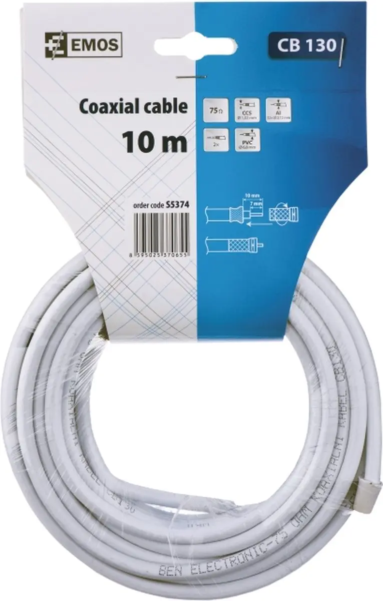 Emos CB130 Coaxiale Kabel - 10m - Wit - afbeelding 3 van 6