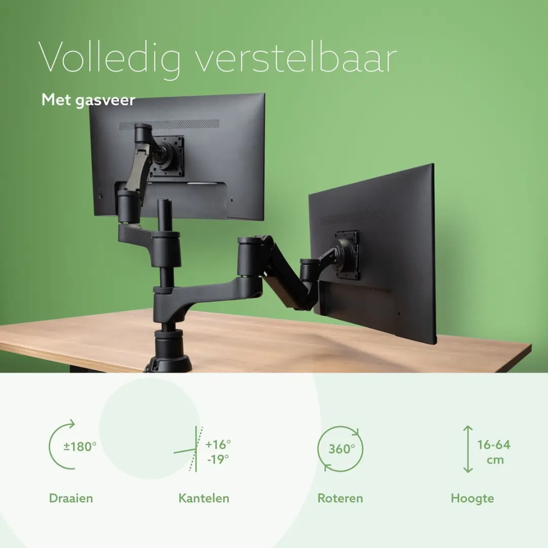 R-Go Tools Caparo RGOVLCA4TWSI Dubbele Monitorarm - Zwart - afbeelding 3 van 6