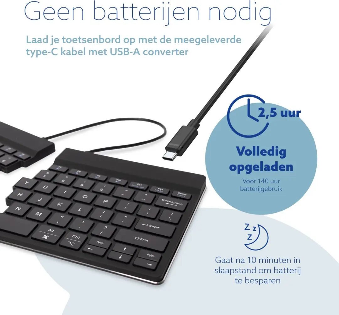R-Go Tools Split RGOSBUSWLWH Ergonomisch Toetsenbord - Wit - afbeelding 5 van 6