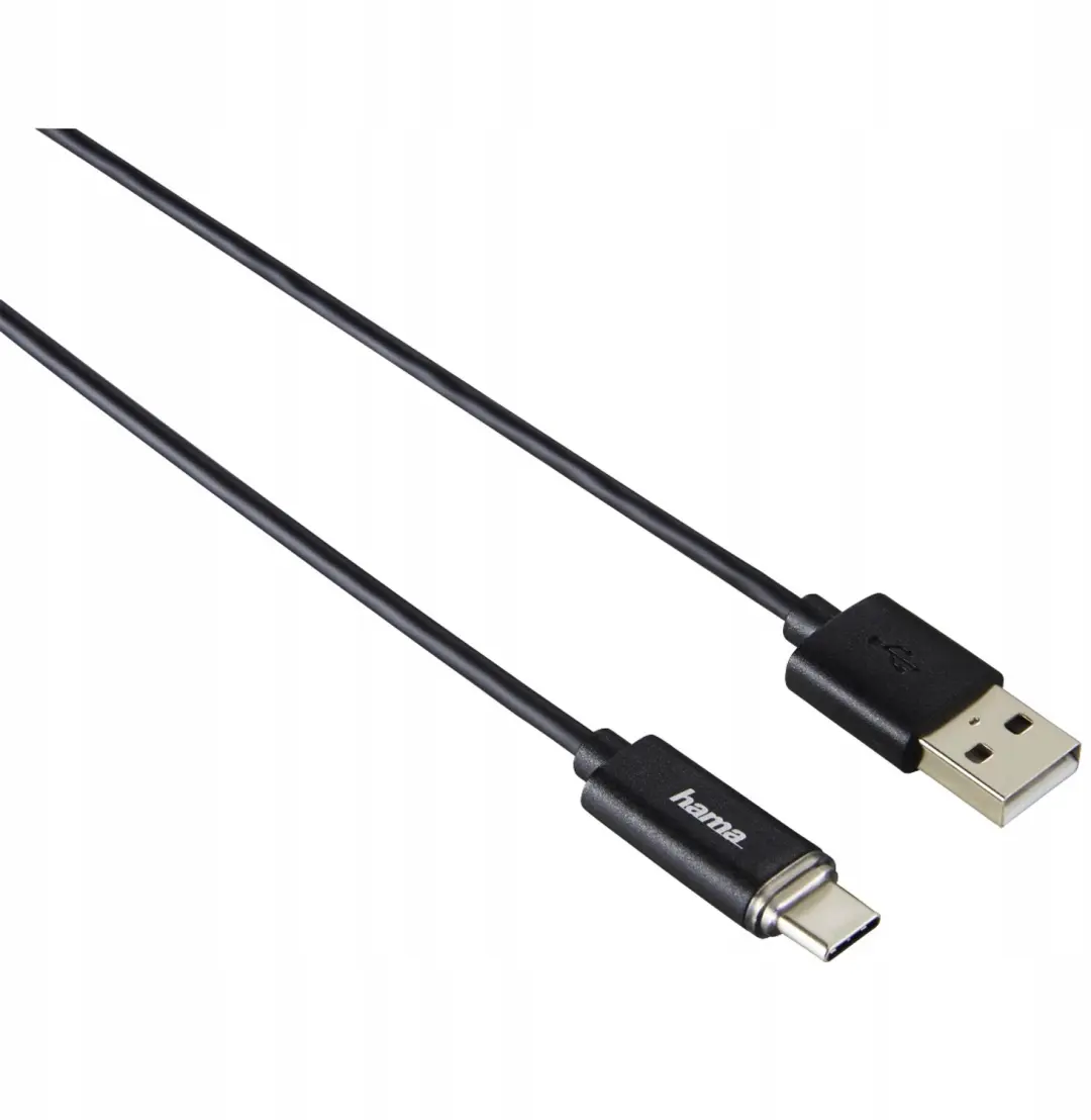 USB-C naar USB 2.0 kabel 1m met LED laadindicator, zwart