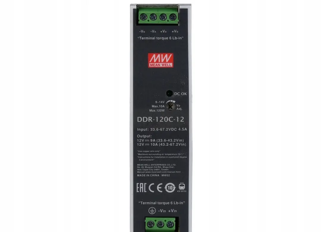 Mean Well DDR-120C-12 DIN-rail DC/DC-converter 12V 10A 120W - afbeelding 2 van 3