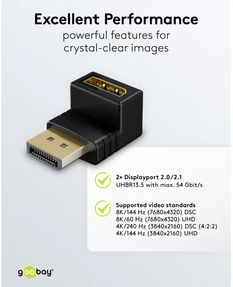 Goobay 77129 DisplayPort Hoekadapter 90° Omhoog - 8K 144Hz - afbeelding 3 van 6