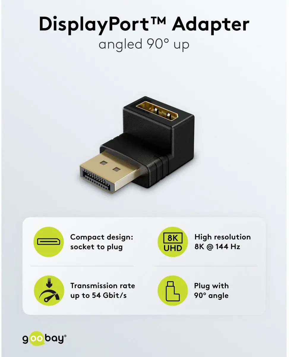 Goobay 77129 DisplayPort Hoekadapter 90° Omhoog - 8K 144Hz - afbeelding 5 van 6