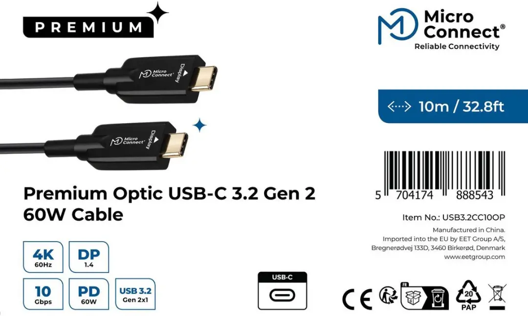 Microconnect USB3.2CC10OP USB-C Kabel 10m - Zwart - afbeelding 2 van 6