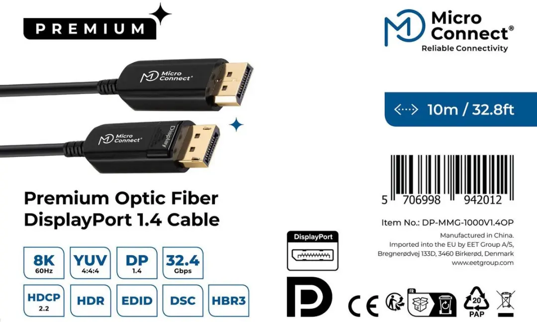 Microconnect DP-MMG-1000V1.4OP DisplayPort Kabel 10m - Zwart - afbeelding 2 van 6