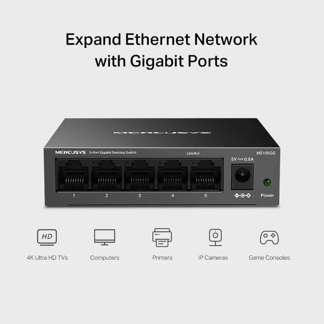 Mercusys MS105GS Netwerkswitch - Unmanaged - 5-Poorten Gigabit - afbeelding 6 van 6