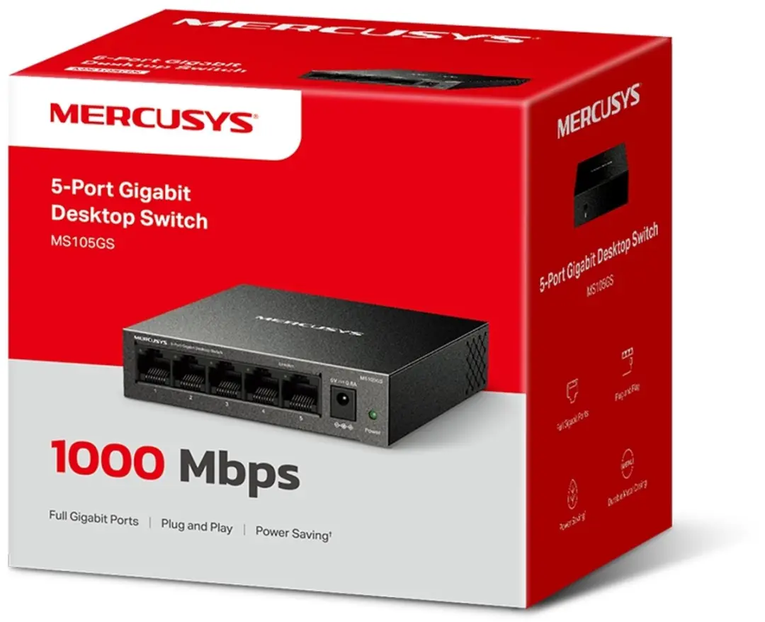 Mercusys MS105GS Netwerkswitch - Unmanaged - 5-Poorten Gigabit - afbeelding 2 van 6
