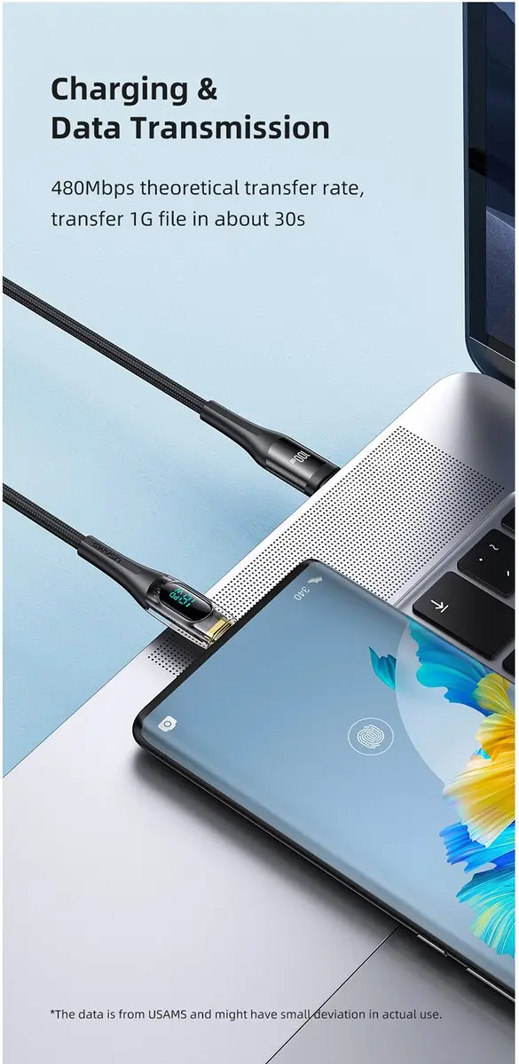 USAMS USB-C naar USB-C kabel 100W 1.2m - Beige - afbeelding 2 van 6