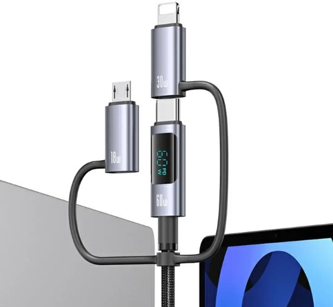 USAMS SJ736 6-in-1 Laadkabel 60W - Zwart/Zilver - afbeelding 4 van 4