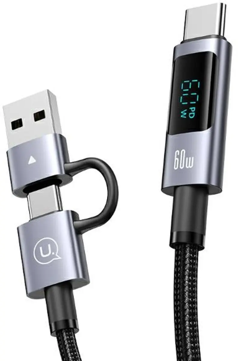 USAMS SJ736 6-in-1 Laadkabel 60W - Zwart/Zilver - afbeelding 2 van 4