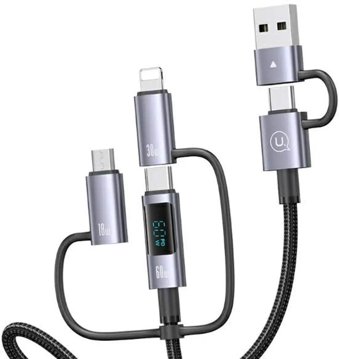 USAMS SJ736 6-in-1 Laadkabel 60W - Zwart/Zilver - afbeelding 3 van 4