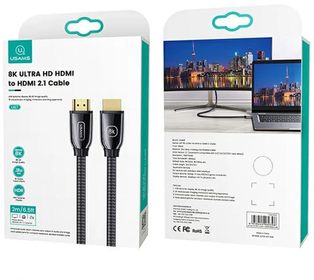 USAMS U67 Serie HDMI Kabel 8K - 3m - Zwart - afbeelding 5 van 6