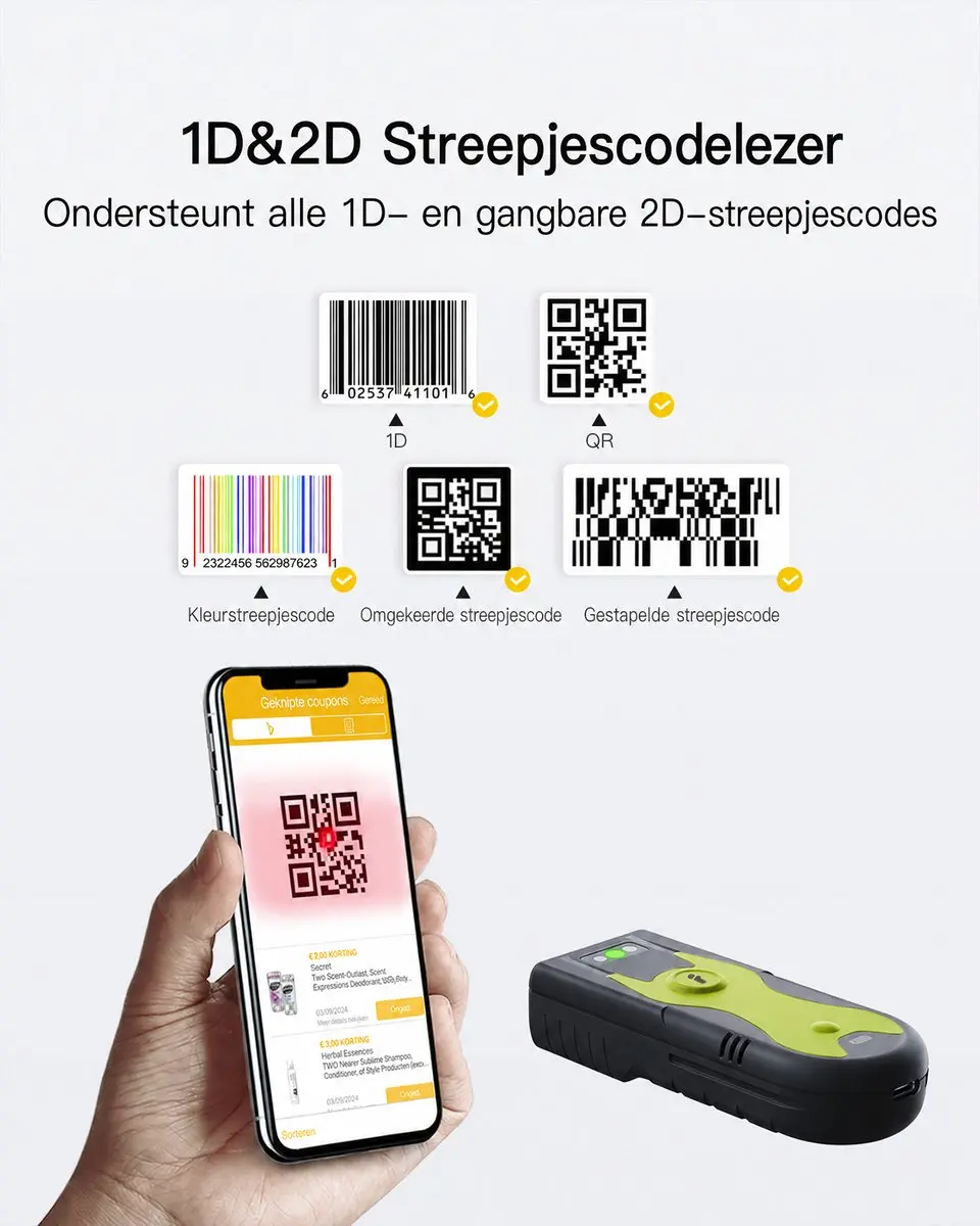 Inateck BCST-42 Barcodescanner - Bluetooth 2D - Groen - afbeelding 2 van 6
