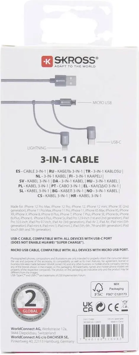 Skross USB-kabel USB-A 2.0 1.20m SKCA00143-1120CN - afbeelding 3 van 6