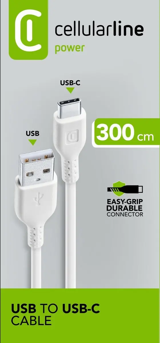 Cellularline USBDATACUSBC3MW USB-kabel - 3m - Wit - afbeelding 3 van 3