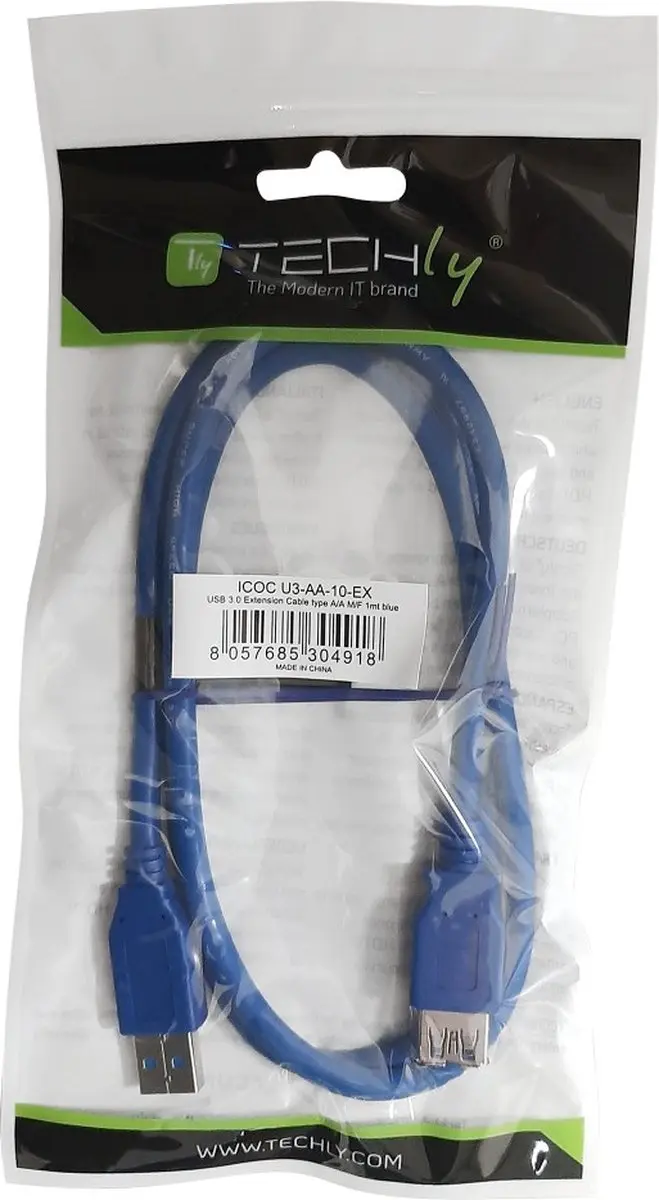 Techly ICOC U3-AA-005-EX USB 3.0 verlengkabel - 0,5m - Blauw - afbeelding 2 van 6