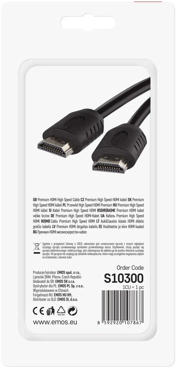 Emos S10300 HDMI 2.0 kabel A-A - 3m - Zwart - afbeelding 4 van 6
