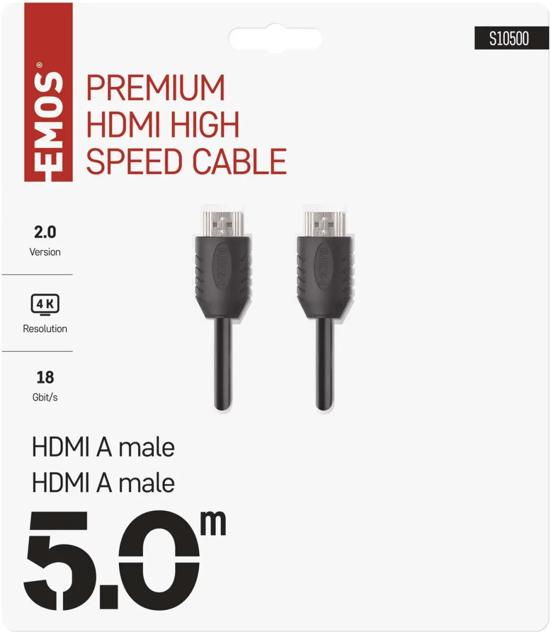 Emos S10500 HDMI 2.0 Kabel A-A - 5m - Zwart - afbeelding 2 van 6