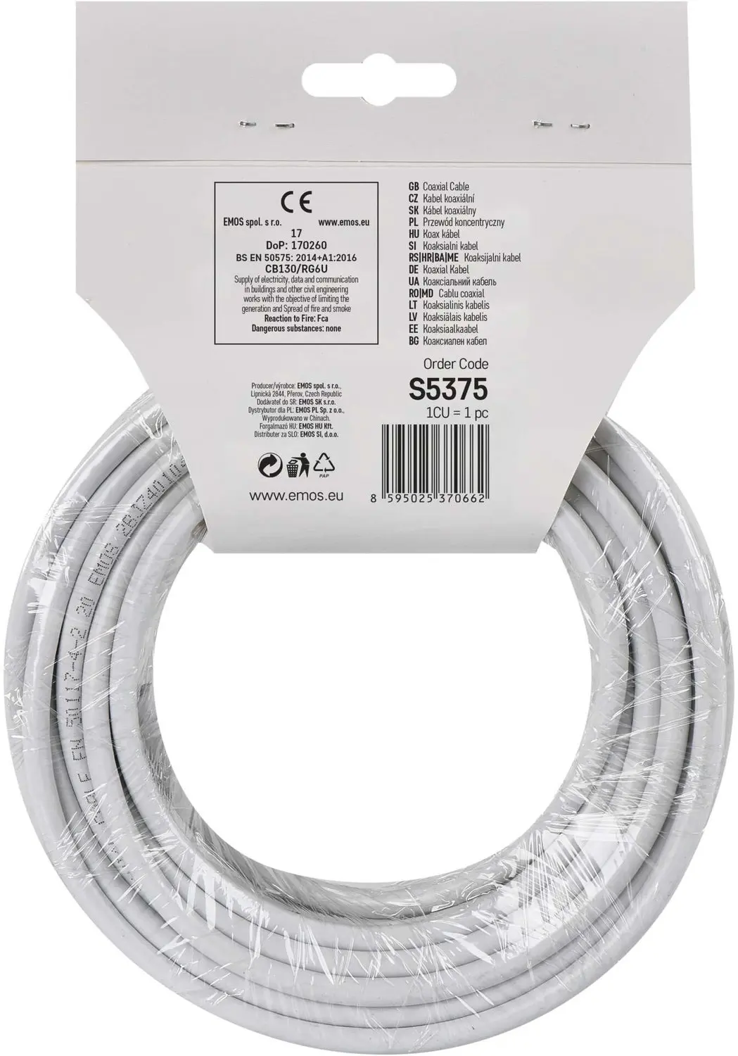 EMOS Coaxkabel CB130 S5375 - 15m - Wit - afbeelding 2 van 6
