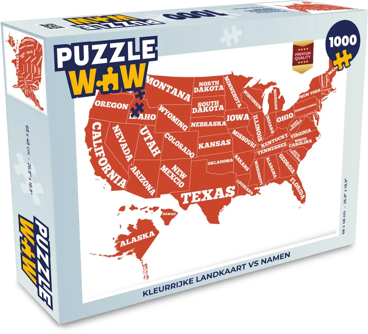 PuzzleWow Legpuzzel Kleurrijke Landkaart VS 1000 Stuks - Multicolor