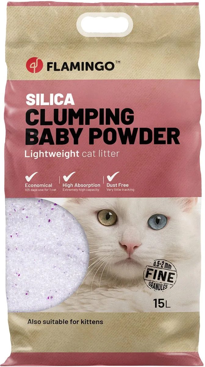 Flamingo Silica Kattenbakvulling Babypoeder 17L - Klonterend