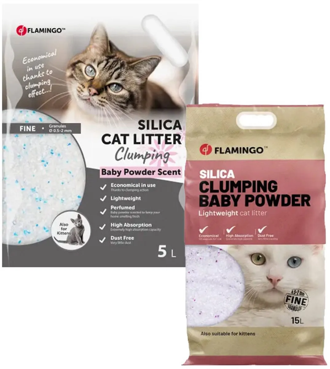 Flamingo Silica Kattenbakvulling Babypoeder 17L - Klonterend
