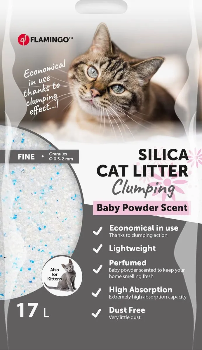 Flamingo Silica Kattenbakvulling Babypoeder 17L