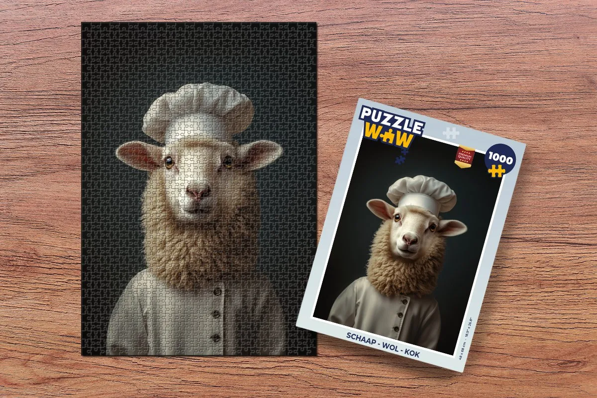 PuzzleWow Wol - Kok Legpuzzel 1000 Stuks - Schaap/Kok