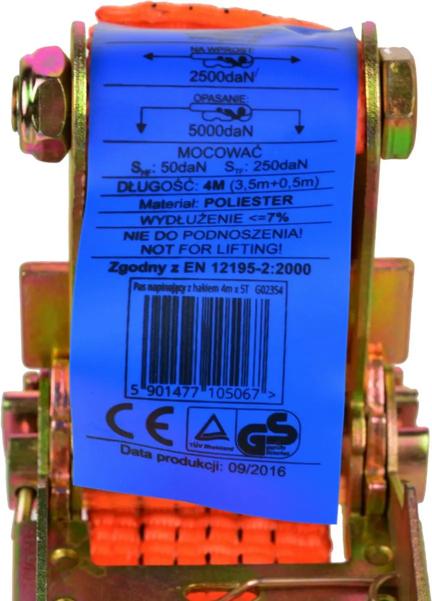 GEKO Ratelspanband 8m - 2000 kg - 35 mm - Oranje - afbeelding 4 van 6