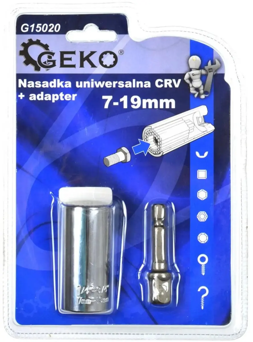 GEKO Universele Dopsleuteladapter 7-19 mm - CrV Staal - afbeelding 6 van 6