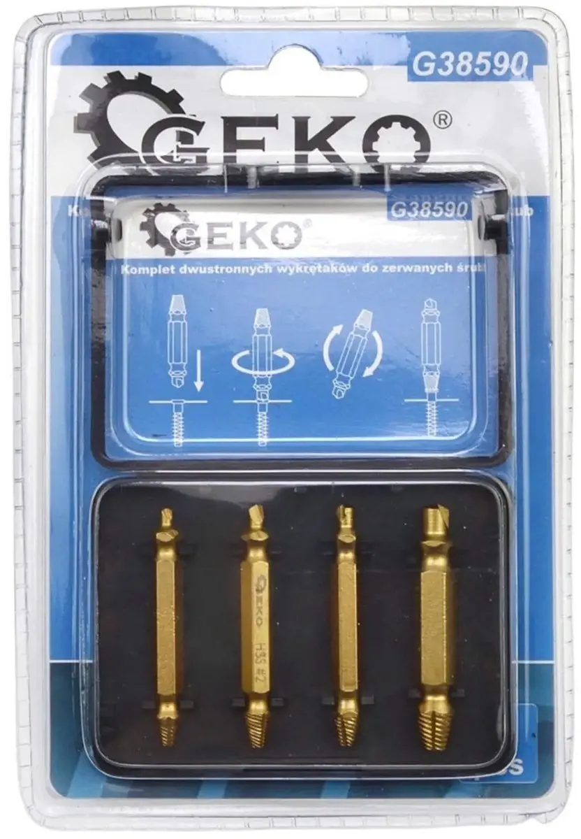 GEKO Dubbelzijdige Schroefuitdraaiers - HSS TiN - Set van 4 - afbeelding 3 van 4