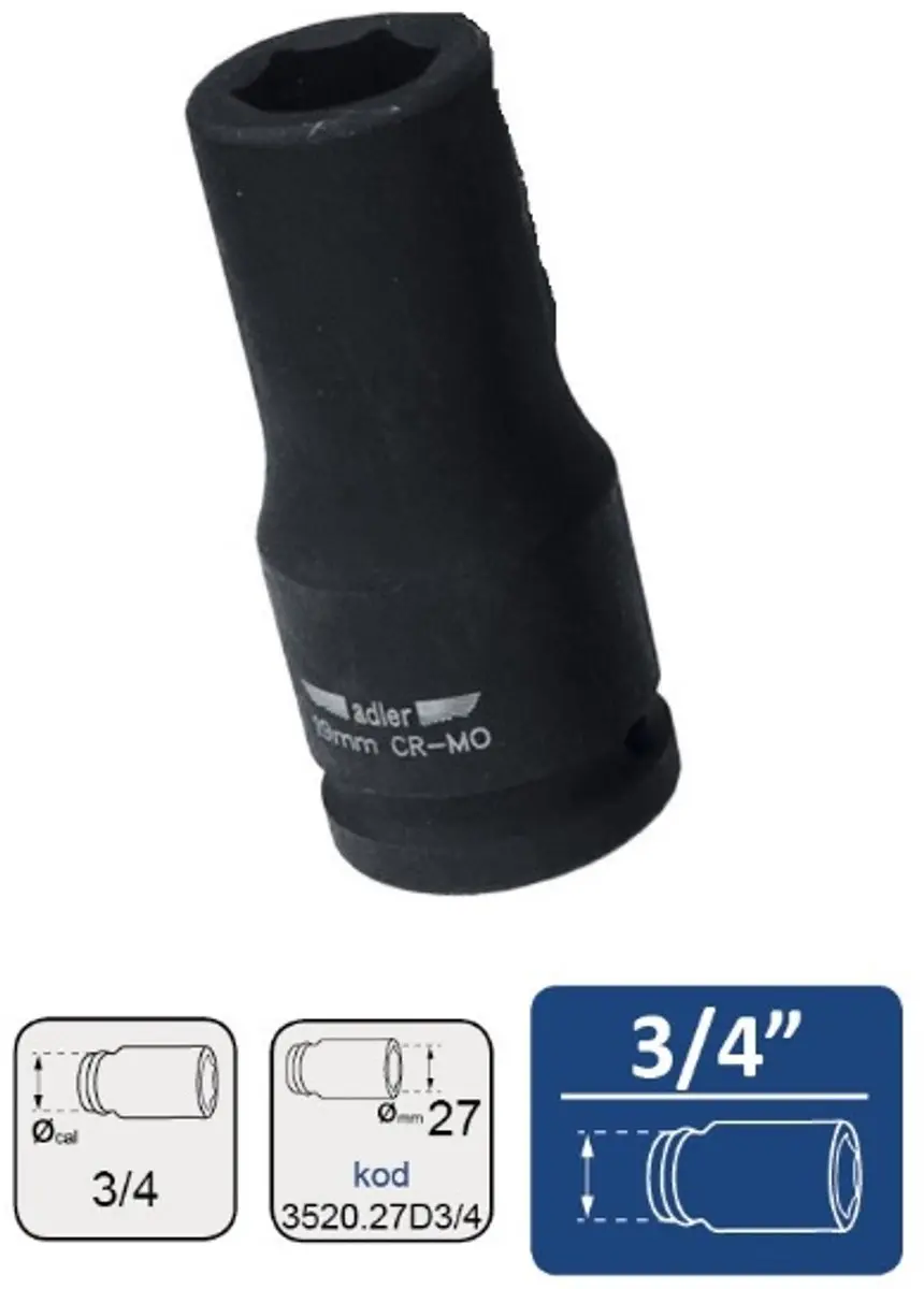 Adler Udarflow Lange Impact Dopsleutel 3/4"