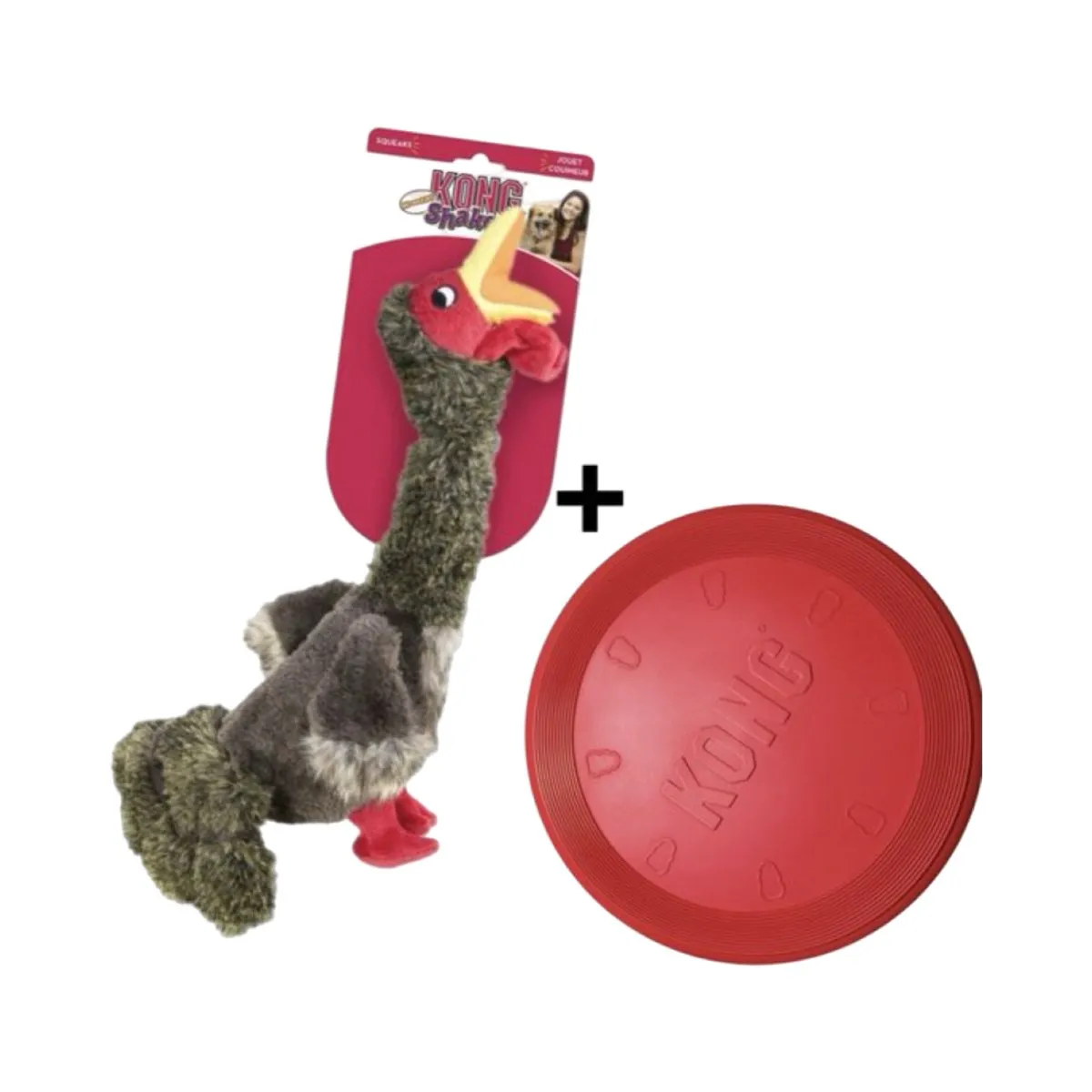 KONG Flyer Frisbee + Shakers Honkers Kalkoen - 42cm - Rood