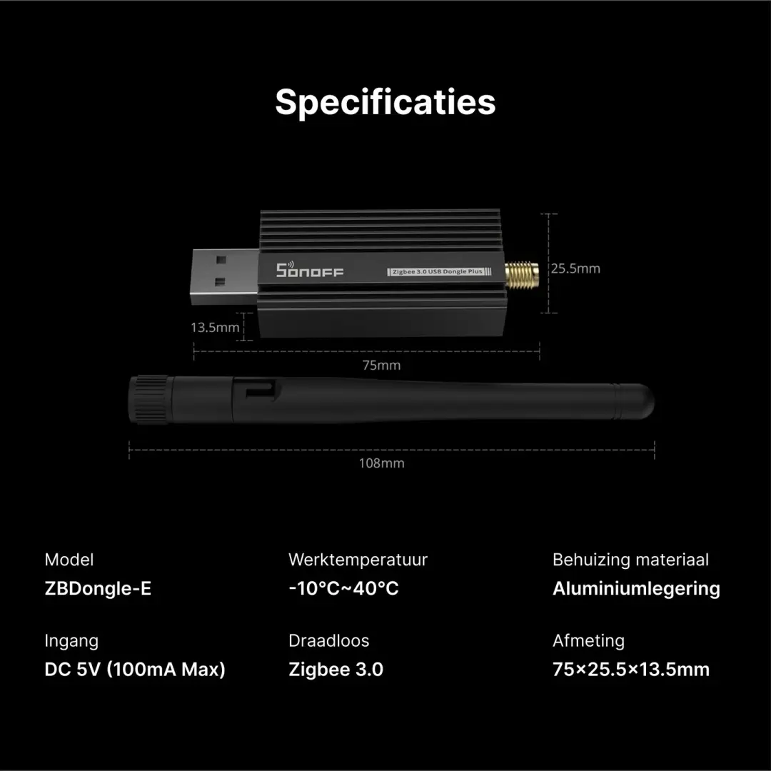 Sonoff ZBDongle-E ZigBee 3.0 USB Dongle - Zwart - afbeelding 5 van 6